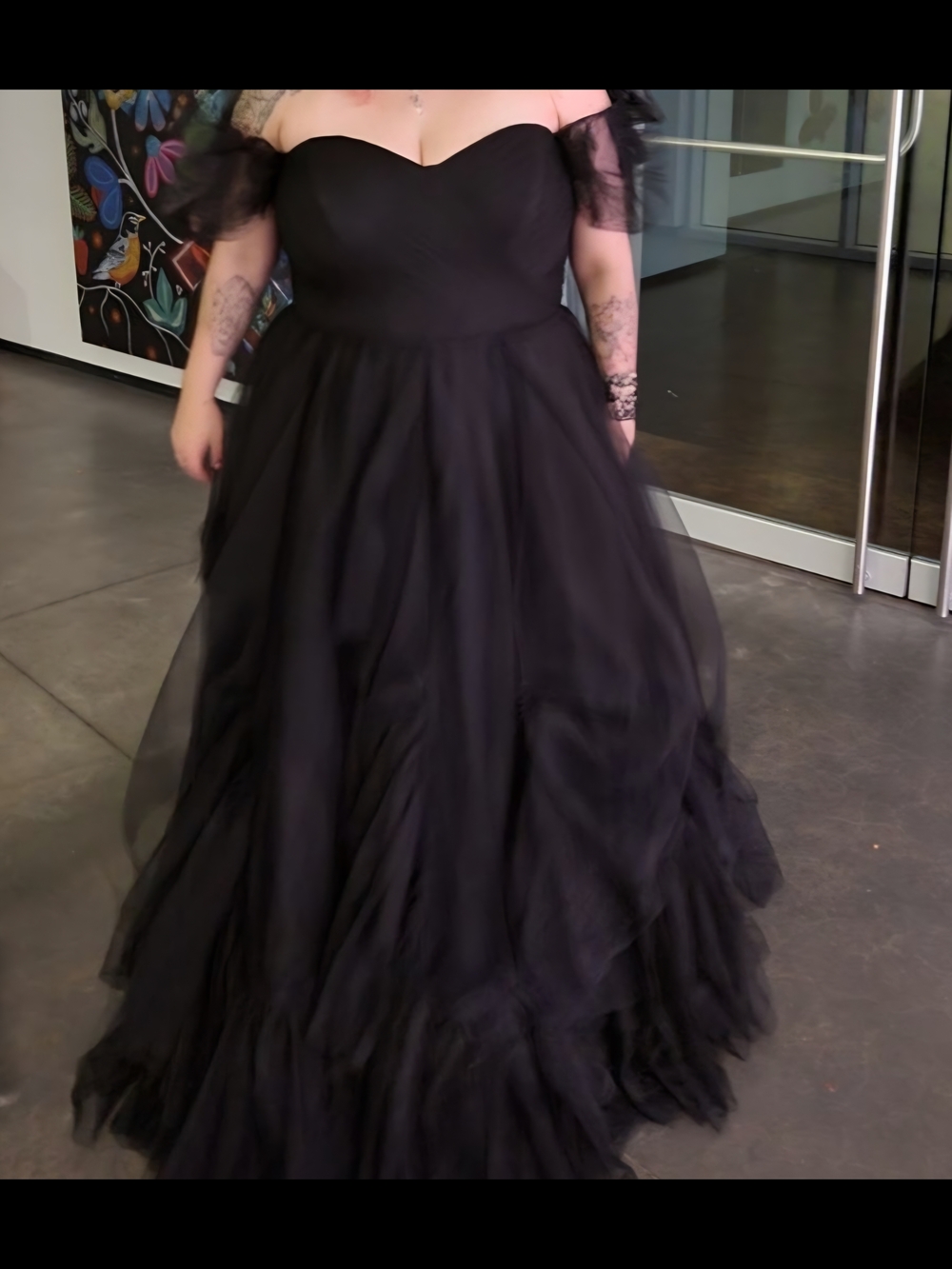 Black Off-Shoulder Tulle Ball Gown Dress